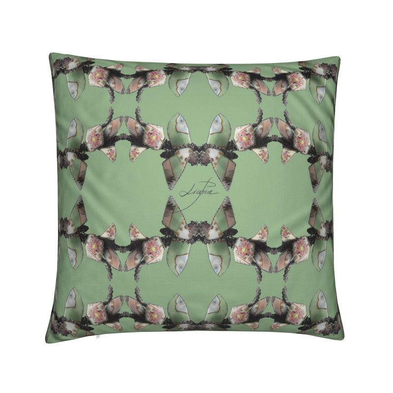 'Blossoms' - Trellis Square Cushion in Mint Green