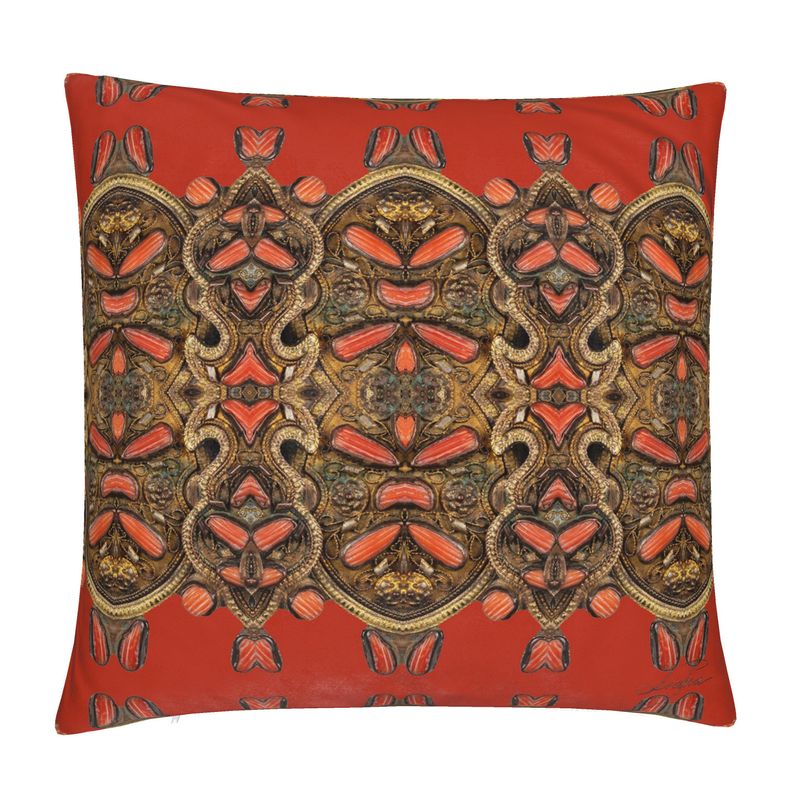 Coral Red Saframpoli Cushion Cover