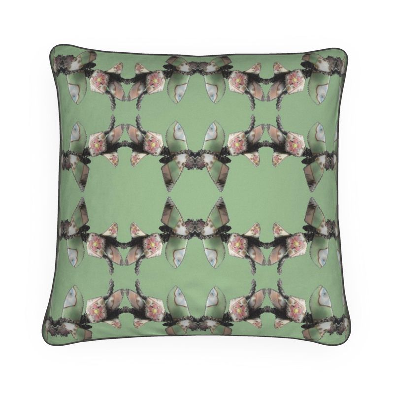 'Blossoms' - Trellis Square Cushion in Mint Green