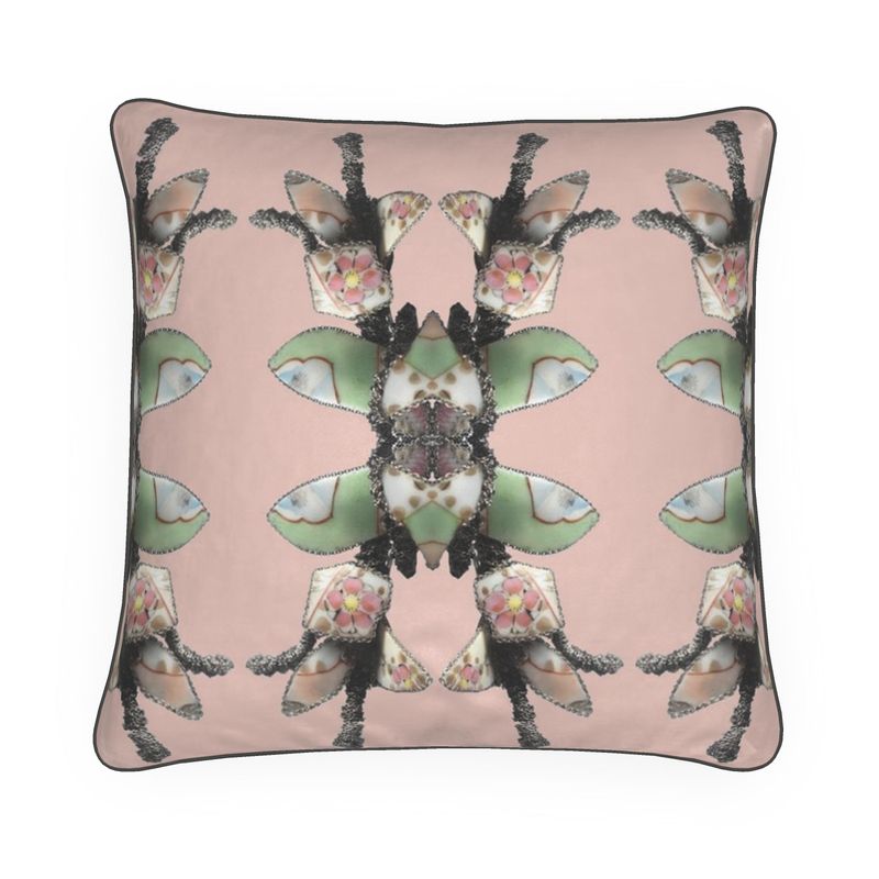 'Blossoms' - Trellis Square Cushion in Powder Pink
