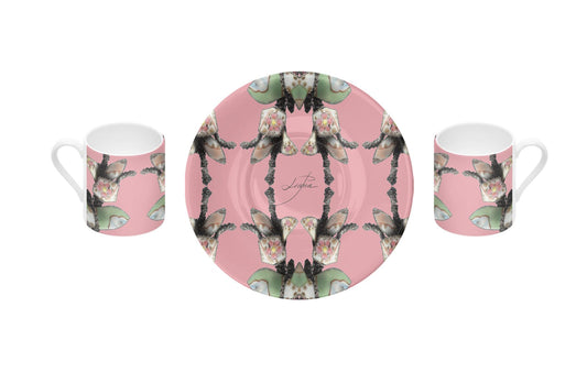 'Blossoms' - Small Espresso Cup and Saucer in Candy Pink