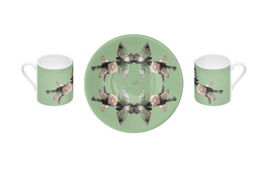 'Blossoms' - Small Espresso Cup and Saucer in Mint Green