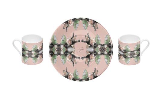 'Blossoms' - Small Espresso Cup and Saucer in Powder Pink
